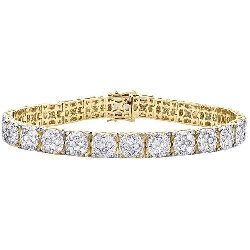 10K Yellow Gold Diamond 8mm Circle 4 Prong Cluster Statement Bracelet 10.17 CT. - Picture 1 of 7