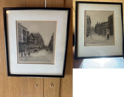 Paar Radierungen von W Edwin Law. Gerahmt. Manchester/London 24cm X 27cm