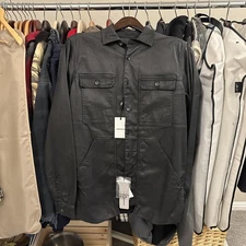 Rick Owens DRKSHDW Jacket Mens Medium Black Waxed Cargo Pocket Shirt New