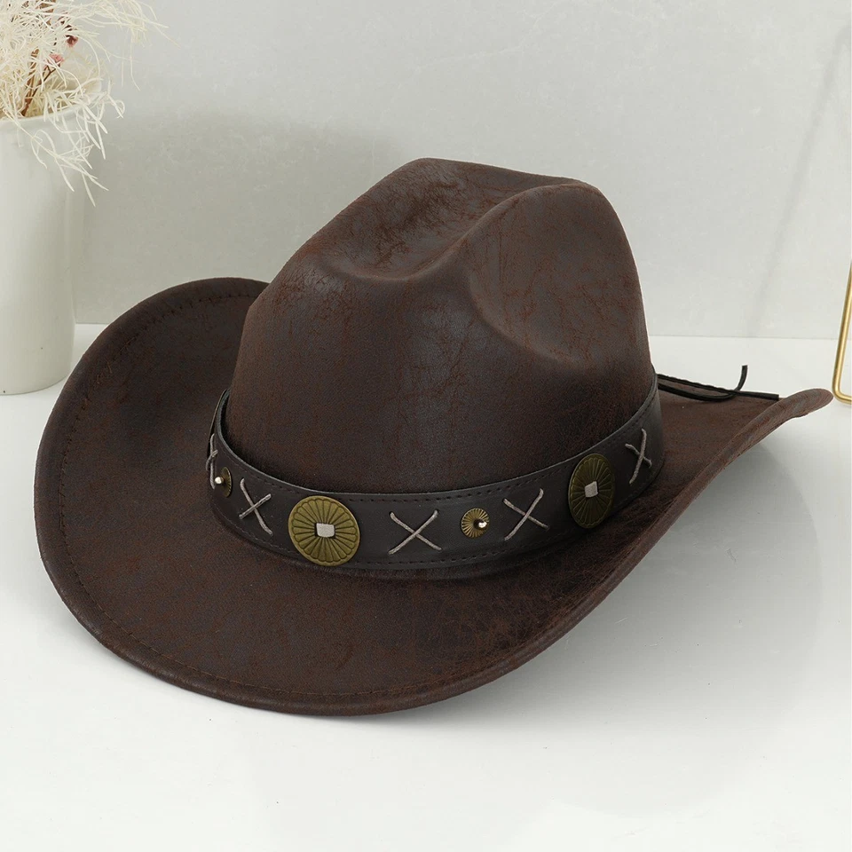 Western Cowboy Hat Metal Copper Coin Braided Rope Sapphire Sun Accessories - Image 2 of 4