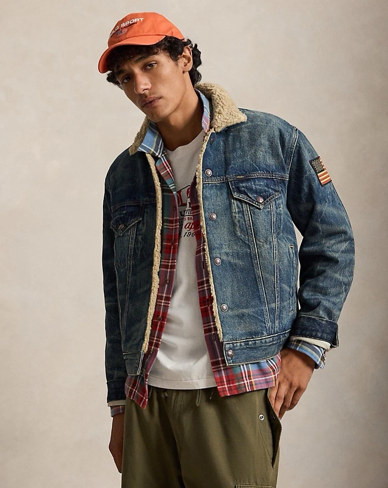 Polo Ralph Lauren Sherpa Fleece Lined Denim Trucker Jean Jacket Men’s Size L - product detail image 2