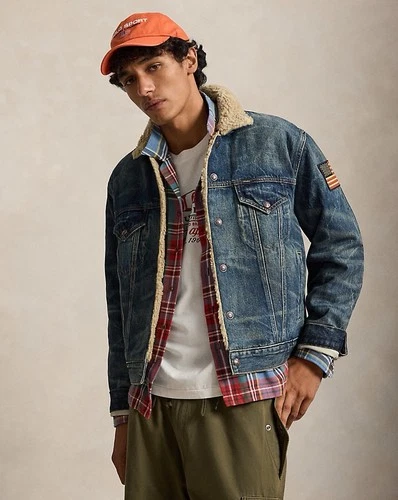 Polo Ralph Lauren Sherpa Fleece Lined Denim Trucker Jean Jacket Men’s Size L image 2