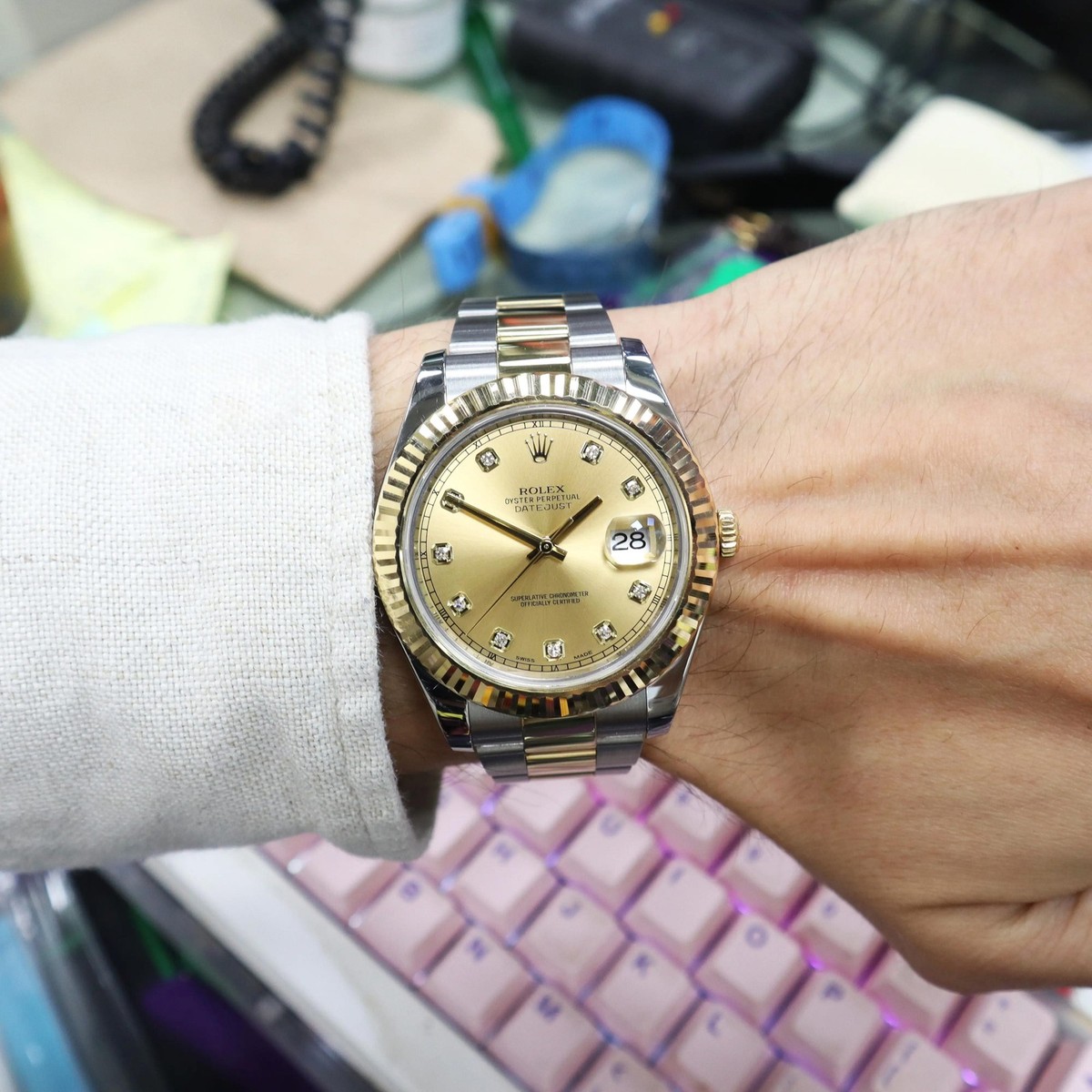 2010s Mint Rolex 116333 Datejust II 18K Yellow Steel Steel Diamond