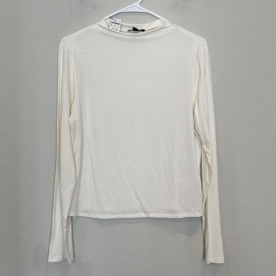 Express Long Sleeve Top Women's L White Mock Neck Rayon Stretch NWT