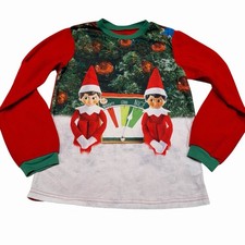 Elf On The Shelf Unisex Kids Long Sleeve Flannel Sleep Shirt With 2 Elves Sz Lrg