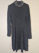 Eliza J Jeweled Black Mock Neck Fit & Flare Sweater Dress SZ M