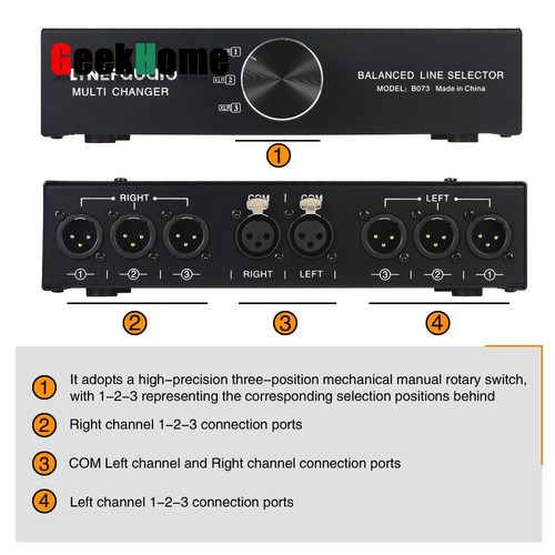 B073 1-IN 3-OUT Audio Switch Fully Balanced XLR Audio Source Signal Selector - Picture 6 of 7