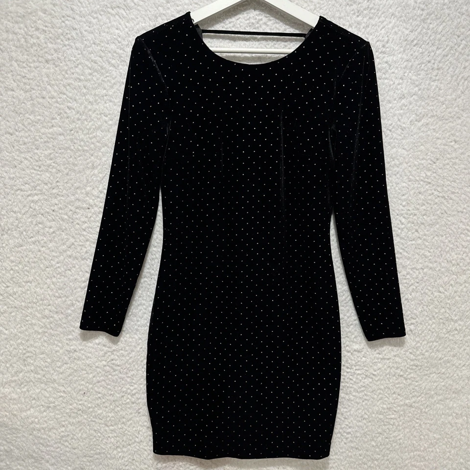 Express Women’s Black Velvet Backless Gold Studded Dress Size 4 - Image 2 of 4