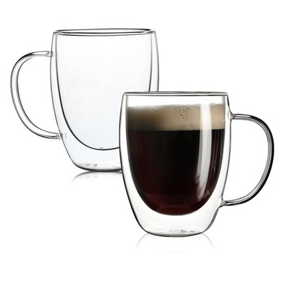 Tazas de café de vidrio de doble pared,tazas de café transparentes 12 oz con asa