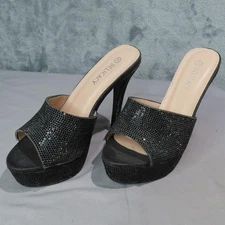 Delicacy Shoes Womens Size 7.5 Platform Mule Stiletto Heels Rhinestone Slip On