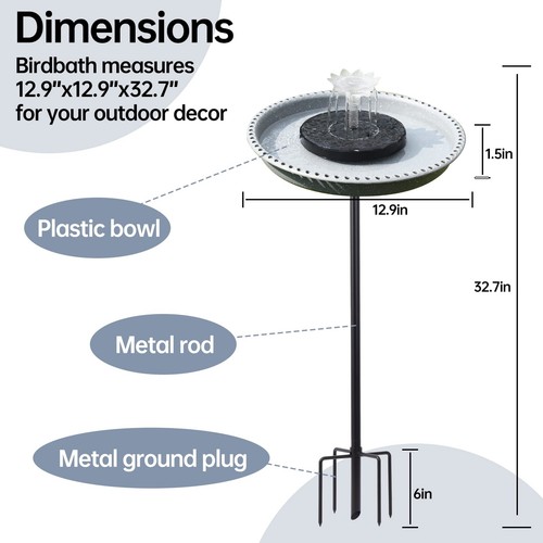Solar Powered Bird Bath Fountains for Hummingbirds,Stable Stylish Design with... - Picture 5 of 8