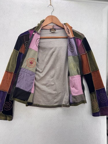Rising International Hoodie Size S Multicolor Patchwork Hippie Full Zip Jacket - Picture 8 of 11