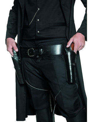 WESTERN COWBOY COSTUME DOUBLE HOLSTER ADULT MENS BLACK GUNMAN GUN