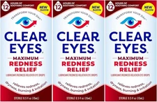 Clear Eyes, Maximum Redness Relief Eye Drops, 0.5 Fl Oz (Pack of 3) EXP 4/2027+