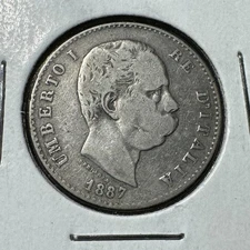 1887-M Italy 1 Lira silver, Umberto I, Fine