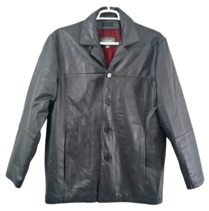 Vintage Wilsons Mens Black Leather Jacket L Collar Button Quilted Liner Soft
