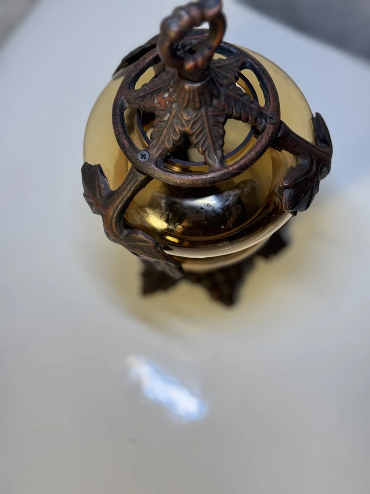 Hand Crafted Blown Caged Art Glass Amber  Light Fixture Globe Grape Vintage 8.75 - Image 2 of 4