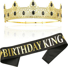 NA King Crown and Birthday Sash, Prom Decoration Gifts for Men Gold-1