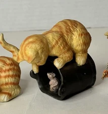 Vintage ENESCO Figurine Tabby Cat Mouse  Bucket 4” Tall