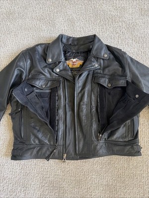 Vintage Harley Davidson Nevada Jacket 2XL black Leather Liner Concealed Vents