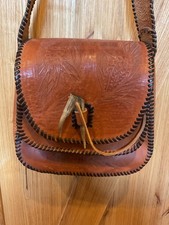 VTG 60s/70s hand Crafted Brown Tooled Leather Purse w/ Antler Biker Boho Cowgirl