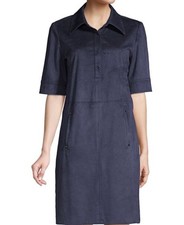 Elie Tahari Vegan Suede Popover Navy Shirt Dress Size 4 Womens Soft