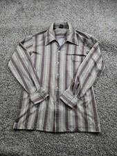 Vintage 70s Joel Of California Shirt Large Brown Clover Print Point Collar