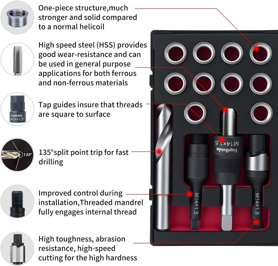 M14X1.5 Thread Repair Kit with Insert HSS Drill, Tap, Counterbore,...  - Image 2 of 4