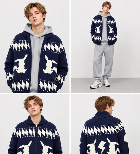 GU Pokemon Pikachu Full Zip Knit Jacket Navy Unisex Japan New With Tags - product listing photo