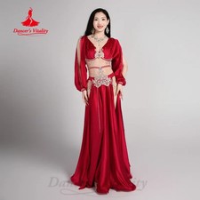 Belly Dancer Costumes Bra Tassels Satin Long Skirt 2pcs Women Dancing Clothing
