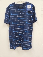 Champion All Over Print Kids Childrens T-Shirt Size Large Short Sleeve Blue NWT