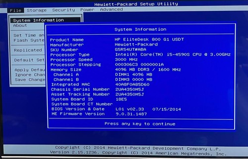HP EliteDesk 800 G1 USDT Desktop i5-4590S 4GB RAM 500GB HDD Boots To Bios W1184 - Zdjęcie 2 z 16