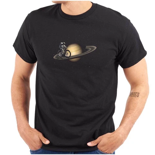 Funny Space Astronaut Saturn Rings Bike Ride Womens or Mens Crewneck T Shirt Tee - product listing photo