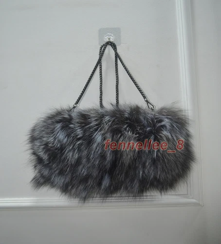 100% Real Fox Fur Womens Handbag Purse Wallet Bag Cross body Shoulder Chain - Picture 5 of 17