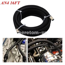 4AN AN4 16ft Nylon Braided PTFE Fuel Line Hose Black for E85/Oil/Gas/Fuel