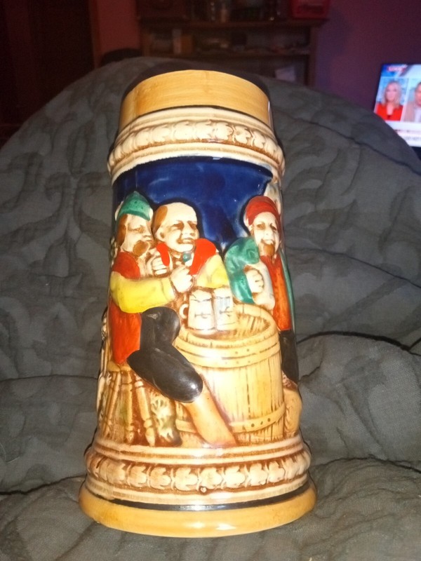 Ceramic Stein 3 Men at Table Beer Handled Drink Drinking Mug Hand Painted Japan