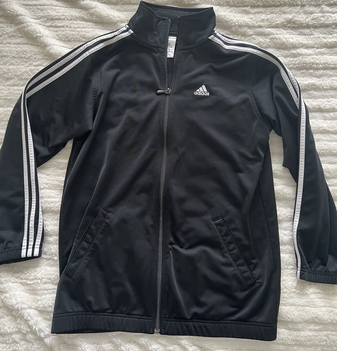 adidas Warm-Up Slim 3-Stripes Track Jacket Girls zip up black work out large