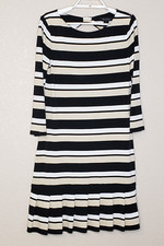 White House Black Market Shift Dress Small 3/4 Sleeve Black Tan White Stretch