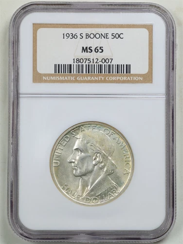 1936-S 50C Boone Commemorative Half Dollar MS65 NGC 1807512-007