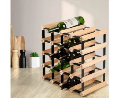 20 Bottle Capacity Space Saving Timber Pine Wood Steel Wine Rack