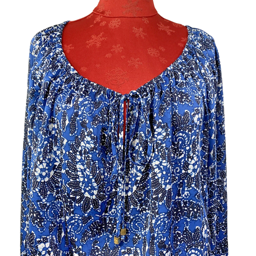 Blusa informal Michael Kors azul estampado cachemir campesino cintura elástica talla XL - Imagen 3 de 8