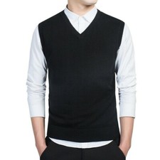 Men Sweaters Vest Sleeveless V Neck Golf Cricket Bowling Soft Pullover Knit