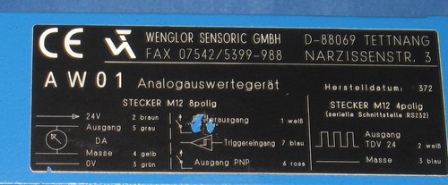 Wenglor Analogue Evaluation Unit AW 01 AW01 W/Key - Picture 3 of 3