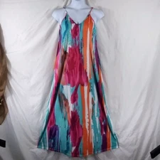 Source Unknown Dress Women's Blue Orange Sleeveless Pockets Flared Midi Size M