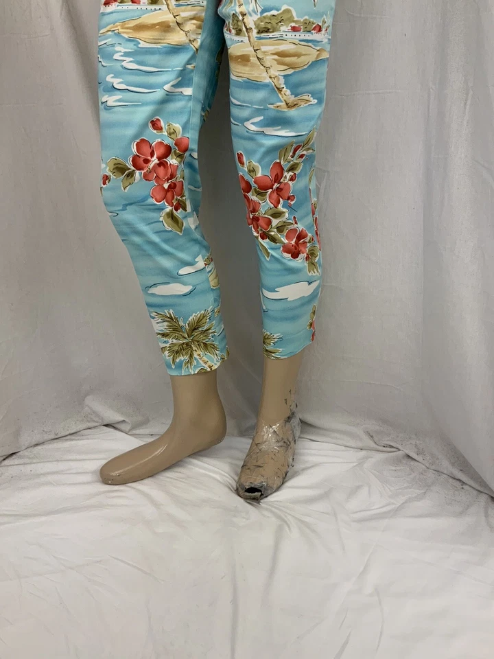 Calça Capri Saks Fifth Avenue Roupas Reais Tamanho 6 Azul Floral Algodão YGI S1-32 - Imagem 4 de 4