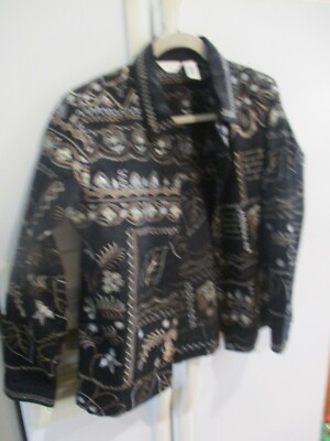 Laura Ashley black gorgeous embroidered button down jacket PM