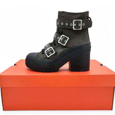 Converses Chuck 70 De Luxe Heel Boots Womens 7.5 Leather Buckle Biker NEW in Box