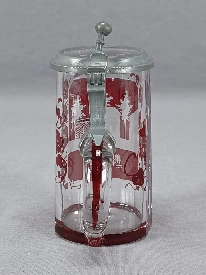 Mid 19th Century German Ruby Engraved Brand Miniature Stein Tankard - Image 3 of 4