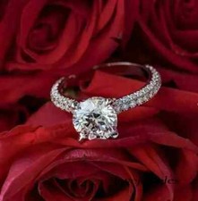 Lab-Created 2.28CT Round Cut Diamond Engagement Wedding Ring 14K White Gold FN