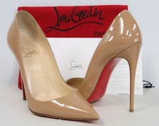 Christian Louboutin Kate 100mm Pump Patent Leather Beige Blush Size 37 Paris
